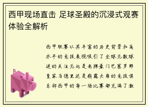 西甲现场直击 足球圣殿的沉浸式观赛体验全解析